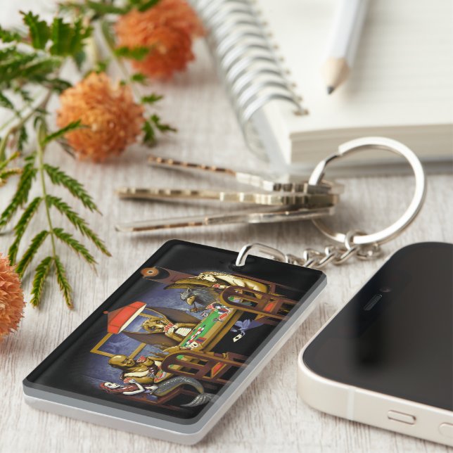 Mythical Creatures Playing Poker Key Ring (Front Right)