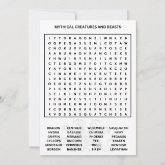 Mythical Creatures Word Search Invitation