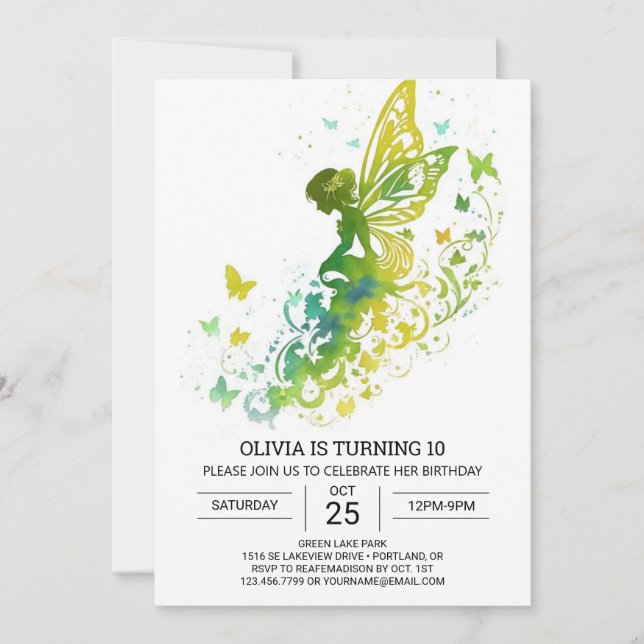Mythical Cute Fairy Birthday Invitation (Front)