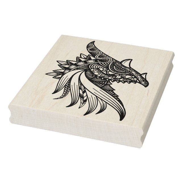 Mythical Dragon Mandala - Fantasy Horned Head Rubb Rubber Stamp (Stamp)