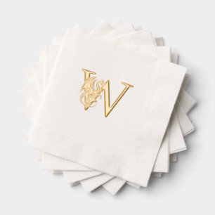 Mythical Dragon Over Single Bold Initial Monogram Foil Napkins