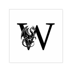 Mythical Dragon Over Single Bold Initial Monogram Self-inking Stamp