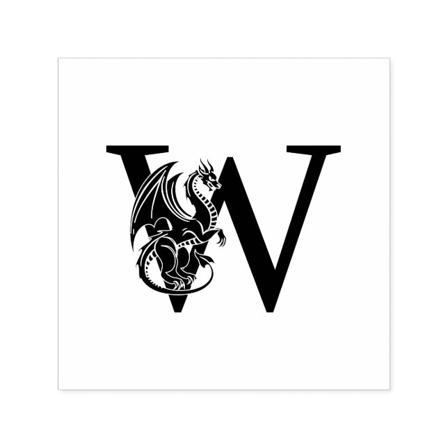 Mythical Dragon Over Single Bold Initial Monogram Self-inking Stamp (Design)