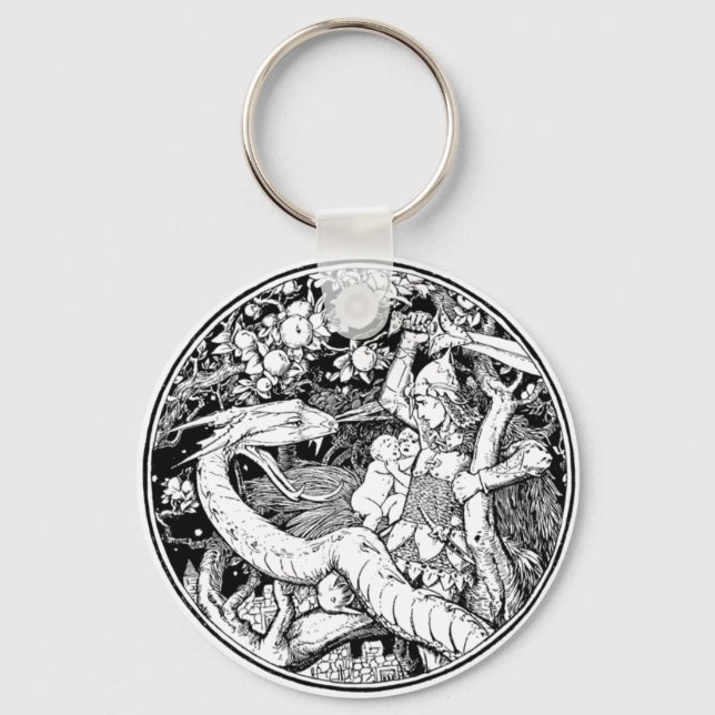 Mythical Dragon Vintage Illustration Keychain (Front)