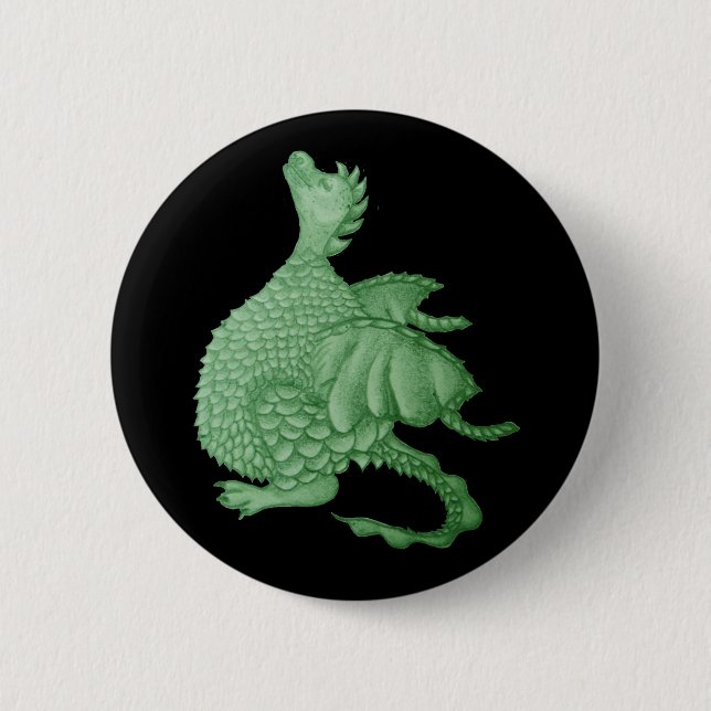 mythical fantasy creature cute green dragon 6 cm round badge (Front)
