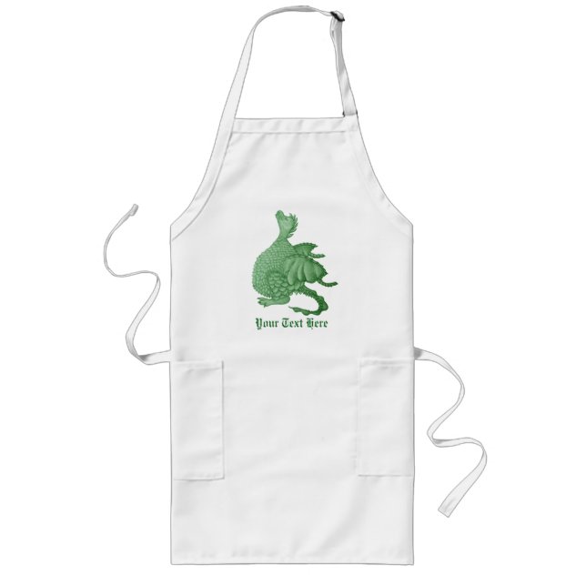 mythical fantasy creature cute green dragon long apron (Front)