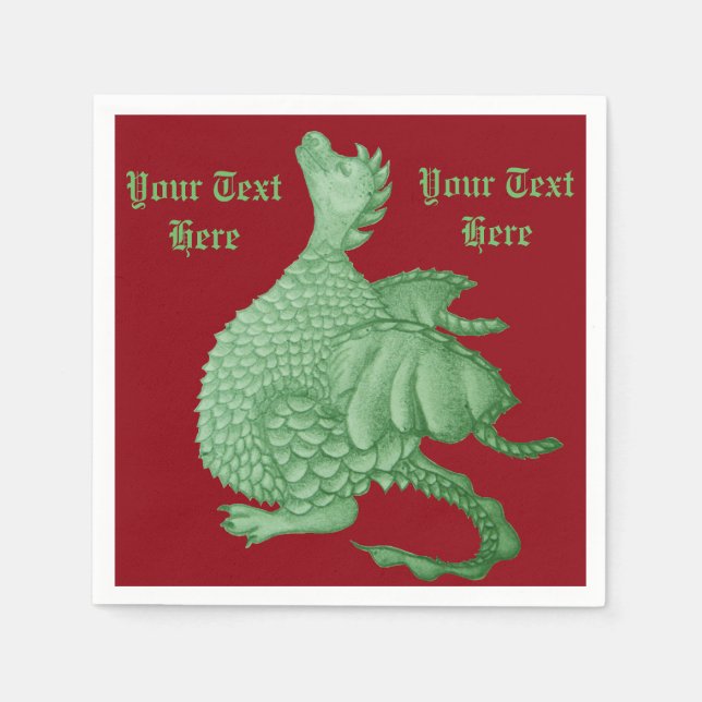 mythical fantasy creature cute green dragon napkin (Front)