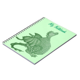 mythical fantasy creature cute green dragon notebook