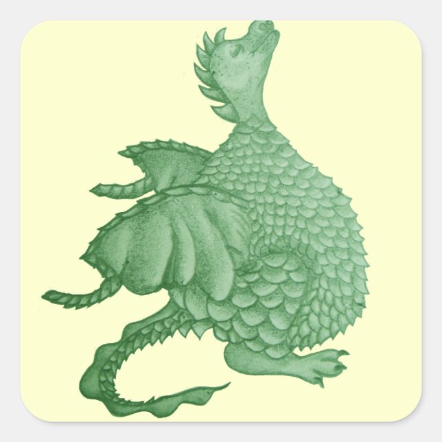 mythical fantasy creature cute green dragon square sticker (Front)