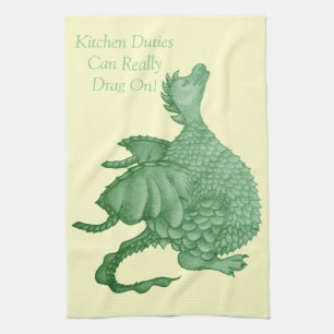 mythical fantasy creature cute green dragon tea towel