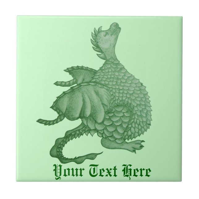 mythical fantasy creature cute green dragon tile (Front)