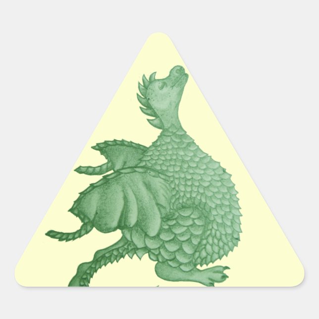 mythical fantasy creature cute green dragon triangle sticker (Front)