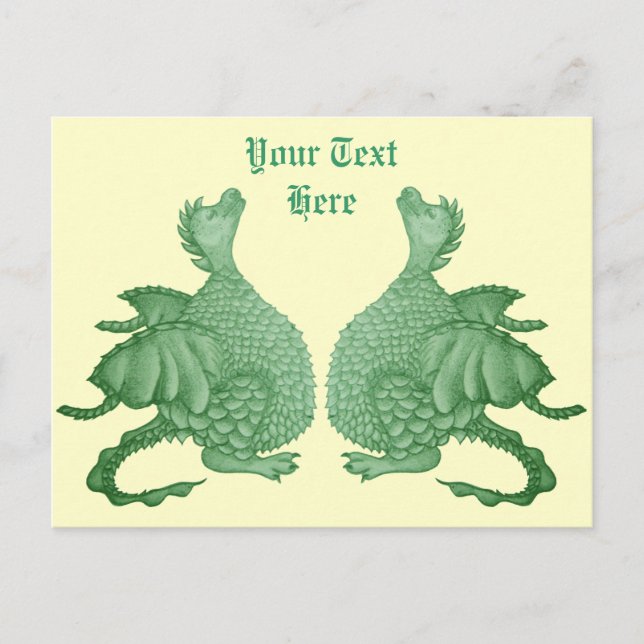 mythical fantasy creature cute green dragon twin postcard (Front)