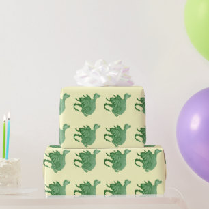 mythical fantasy creature cute green dragon wrapping paper