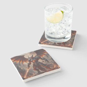 Mythical Fiery Demon Stone Coaster