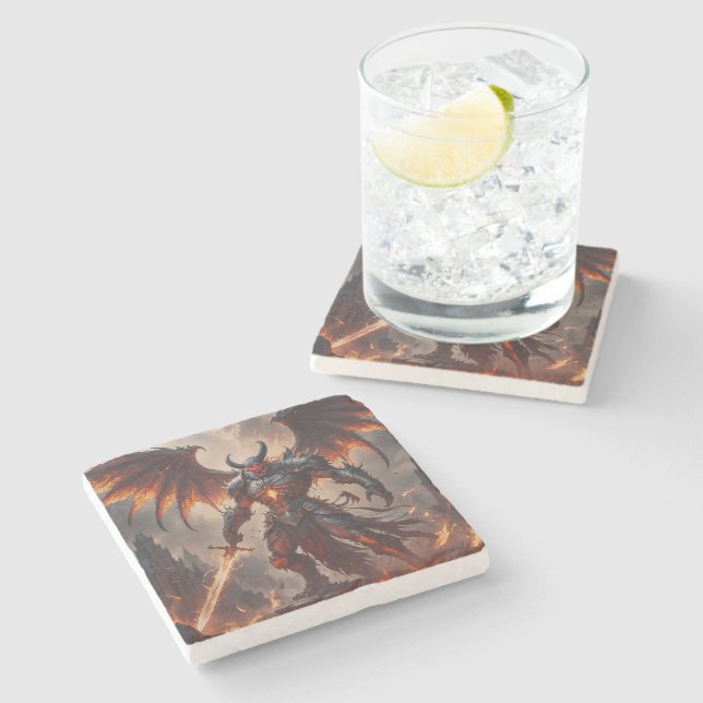 Mythical Fiery Demon Stone Coaster (Side)