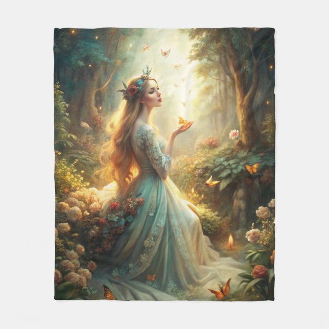 Mythical Girl in Forest Setting Fleece Blanket (Front)