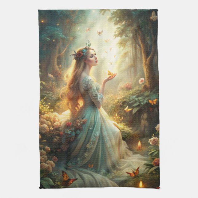 Mythical Girl in Forest Setting Tea Towel (Vertical)