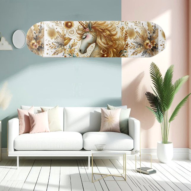 Mythical Gold Unicorn Divine Spiritual Decorative  Skateboard (Mythical Gold Unicorn Divine Spiritual Decorative Skateboard)
