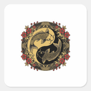 Mythical Imperial Chinese Dragon Relief Round Orna Square Sticker