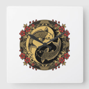 Mythical Imperial Chinese Dragon Relief Round Orna Square Wall Clock