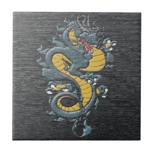 Mythical Japanese Blue Dragon Ceramic Tile
