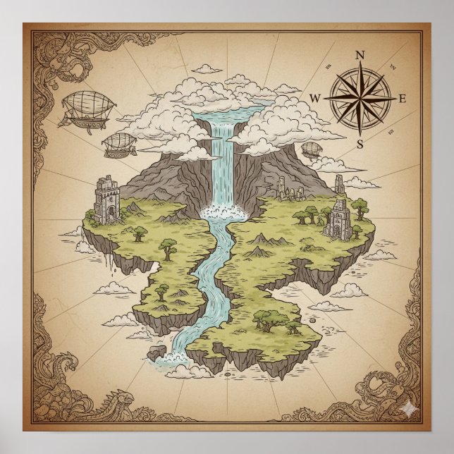 Mythical Landscape Map Poster (Front)