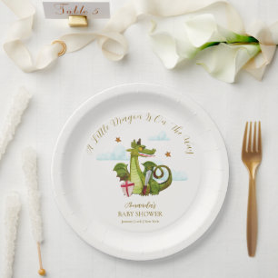 Mythical Little Dargon Cloud Star Baby Shower Paper Plate