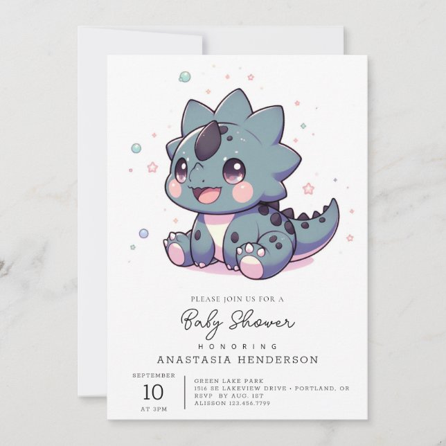 Mythical Little Dinosaur Baby Shower Invitation (Front)