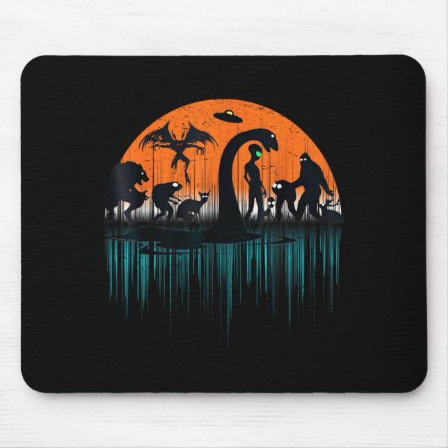 Mythical Loch Ness Bigfoot Mothman Aliens Funny Cr Mouse Mat (Front)