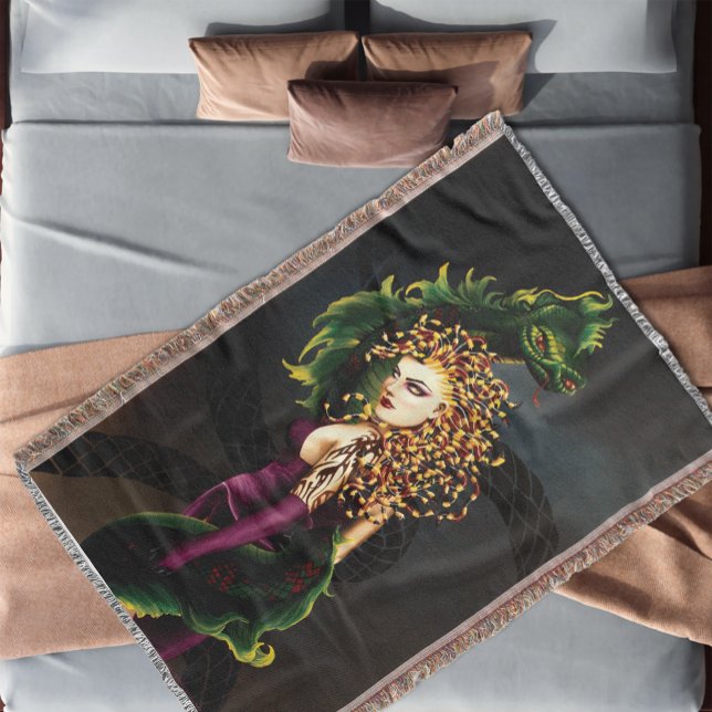 Mythical Medusa Greek Mythology Snake Gorgon Throw Blanket (Creator Uploaded)