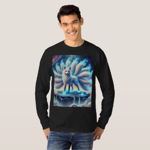Mythical Neon Nine-Tailed Fox Tee T-Shirt Design.