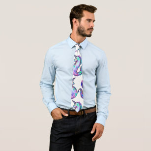 Mythical Pink Teal Unicorn Seahorse Watercolor Tie