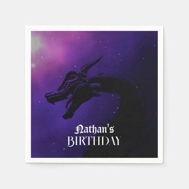 Mythical Purple Dragon Birthday Napkin (Front)