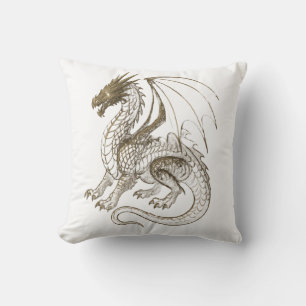Mythical Silver Dragon Vintage Fantasy Graphic  Cushion