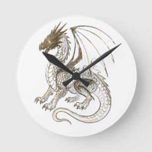 Mythical Silver Dragon Vintage Fantasy Graphic Round Clock