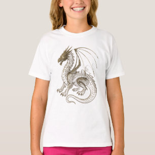 Mythical Silver Dragon Vintage Fantasy Graphic  T-Shirt