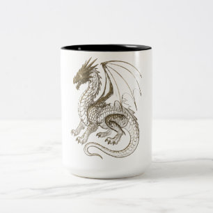 Mythical Silver Dragon Vintage Fantasy Graphic Two-Tone Coffee Mug