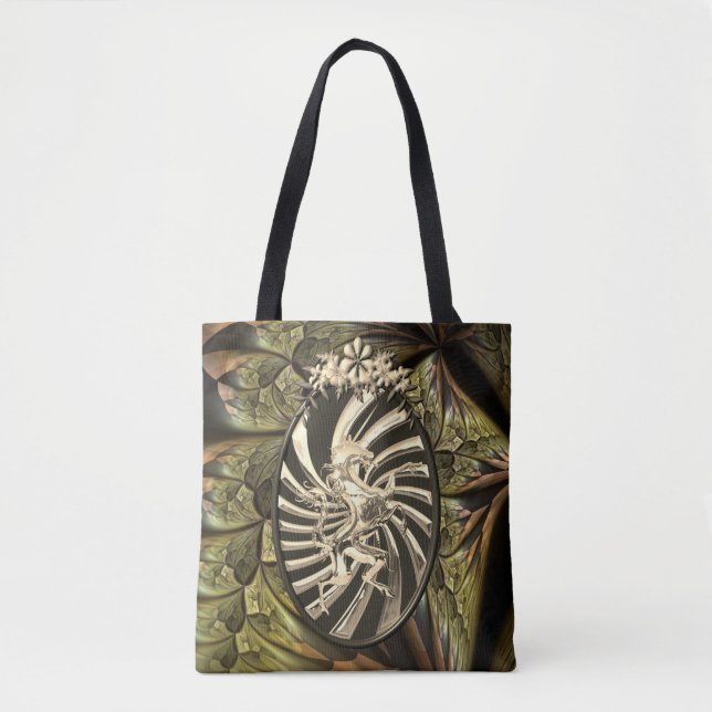 Mythical Silver Unicorn Cool Gold Background Tote Bag (Front)