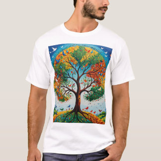  Mythical Tree of Seasons - Gond Art T-Shirt