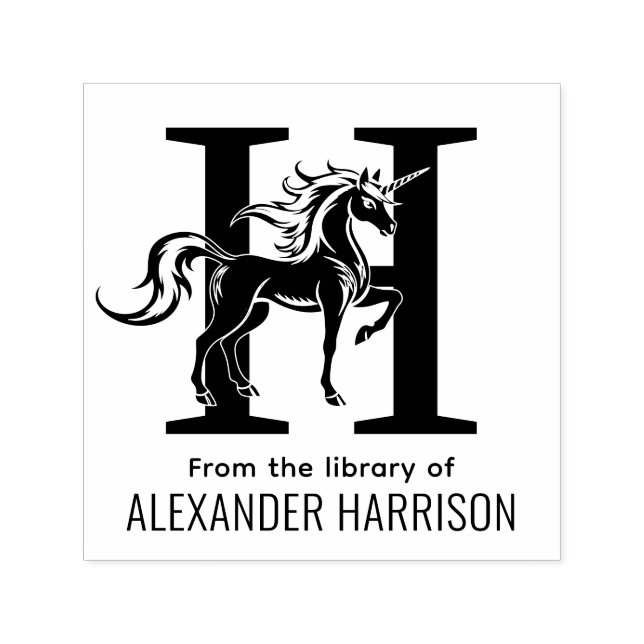 Mythical Unicorn Over Single Bold Init Name Book Self-inking Stamp (Design)