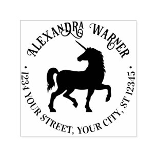 Mythical Unicorn Silhouette Name Return Address Self-inking Stamp