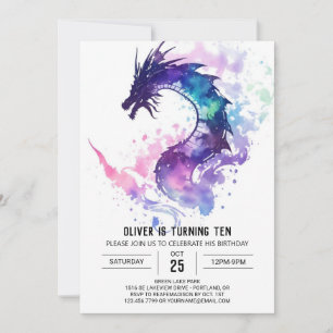 Mythical Whimsical Kids Dragon Birthday Invitation