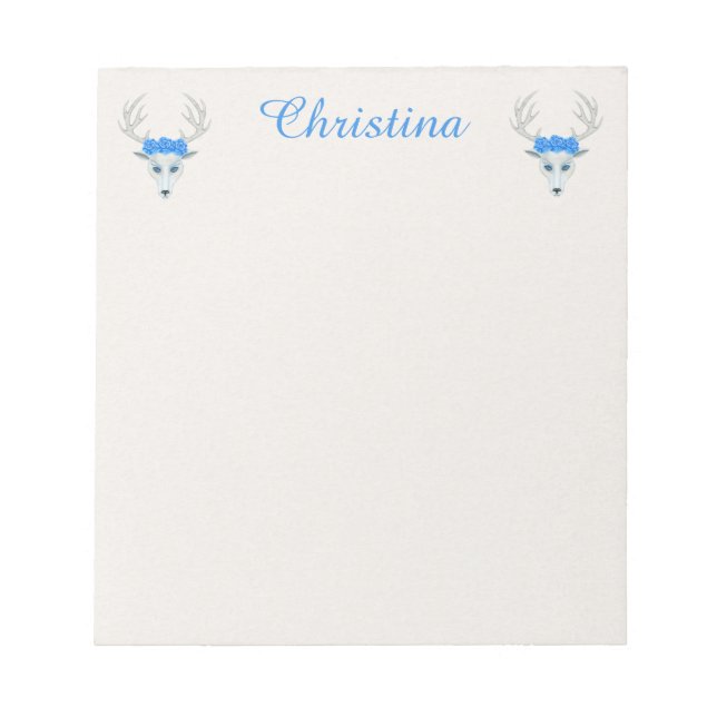 Mythical White Deer Heads Wearing Roses Antlers Notepad (Front)