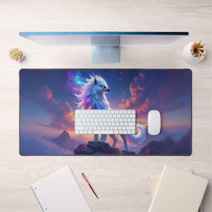 Mythical White Griffin on Top of the World Desk Mat