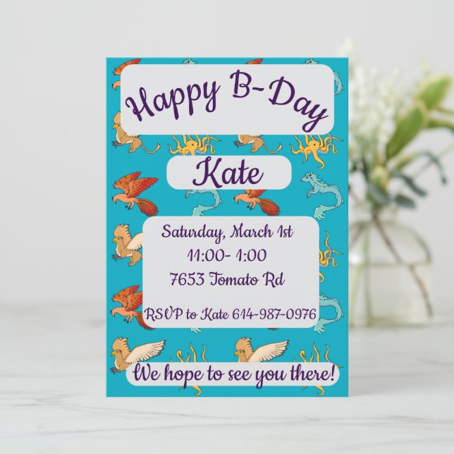 Mythological creatures Happy Birthday Invitation (Standing Front)