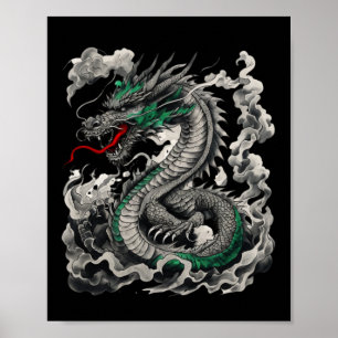 Mythological Dragon Tattoo Design With Black Poster