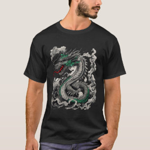 Mythological Dragon Tattoo Design With Black  T-Shirt