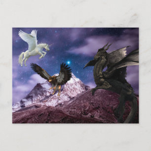 Mythology Dragon Griffin Unicorn Pegasus Postcard