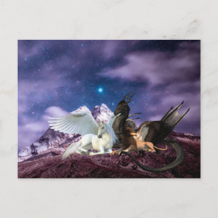 Mythology Dragon Griffin Unicorn Pegasus Postcard